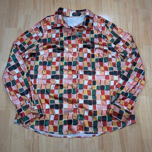 Goodtime USA  Button Up Women Shirt XL Long Sleeve Colorful Abstract